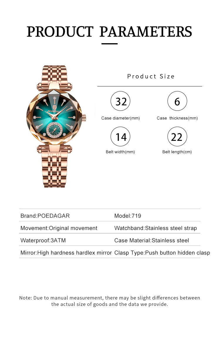 POEDAGAR Elegant Ladies Wristwatch Waterproof Stainless Steel Luxury Watch for Woman High Quality Fashion Women's Quartz Watches