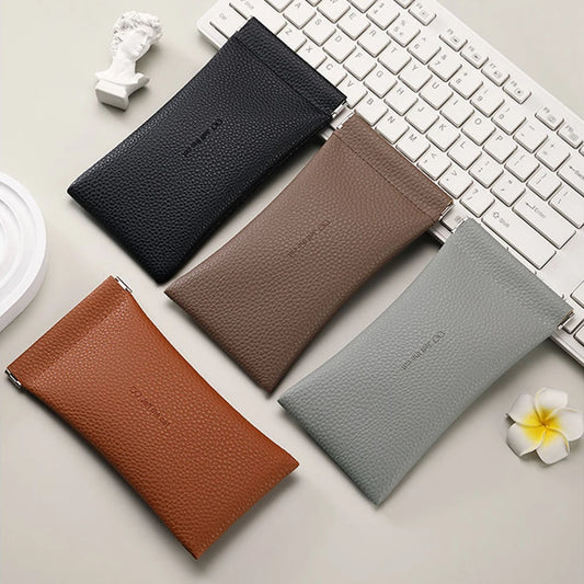 Litchi Magnetic Automatic Closing Glasses Bag Men Women Fashion Portable Soft PU Leather Reading Sunglasses Protective Pouch