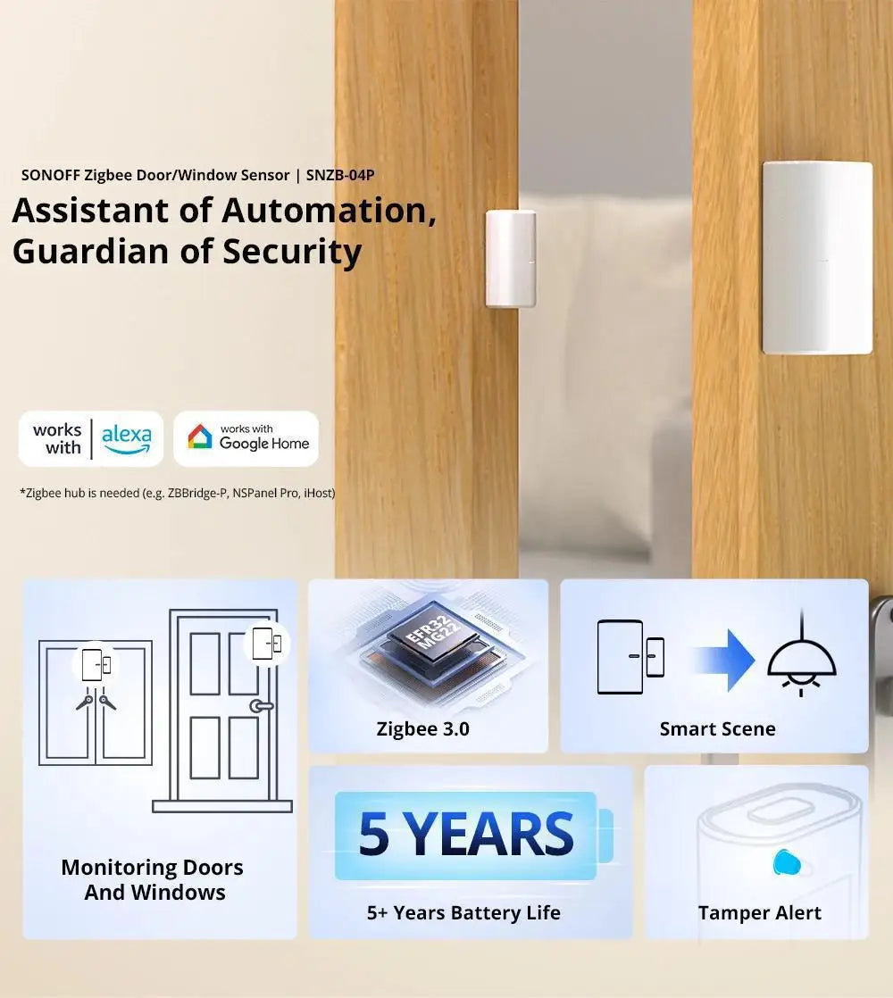 SONOFF SNZB-04P Zigbee Door Window Sensor Home Security Alarm Sensor Local Smart Scene Works with Alexa Google Home Smartthings