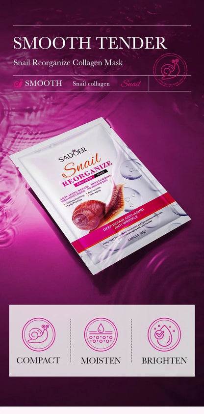 5-Piece Set of Sadoer Snail Collagen Mask, Firming and Moisturizing, Whitening and Hydrating, Facial Skin Care and Beauty Products