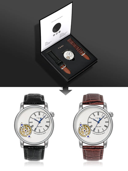 TOMI Set Gift Box Luxury and Fashionable Men's Quartz Watch Leisure Calendar Double Strap Quartz Watch Festival Gift