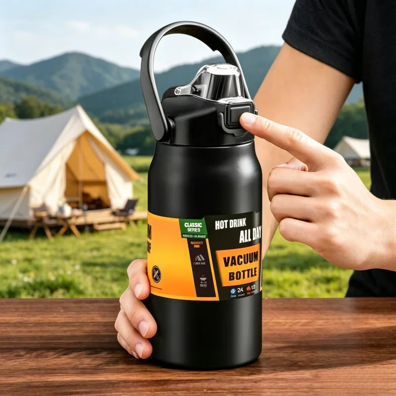 304 Stainless Steel Vacuum Thermos, Portable Outdoor Sports Water Bottle with Straw Cold Hot