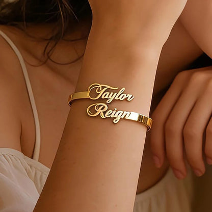 Customized Name Women's Bracelet Stainless Steel Open Bracelet Personalized Double Name Couple Bracelet Christmas Jewelry Gift
