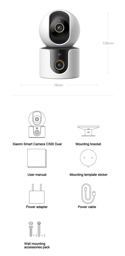 2025 Xiaomi Smart Camera C500 Dual Lens Version 4MP Security Camera 360° AI Detection Full Color Night Vision WiFi 6 Mi Home APP