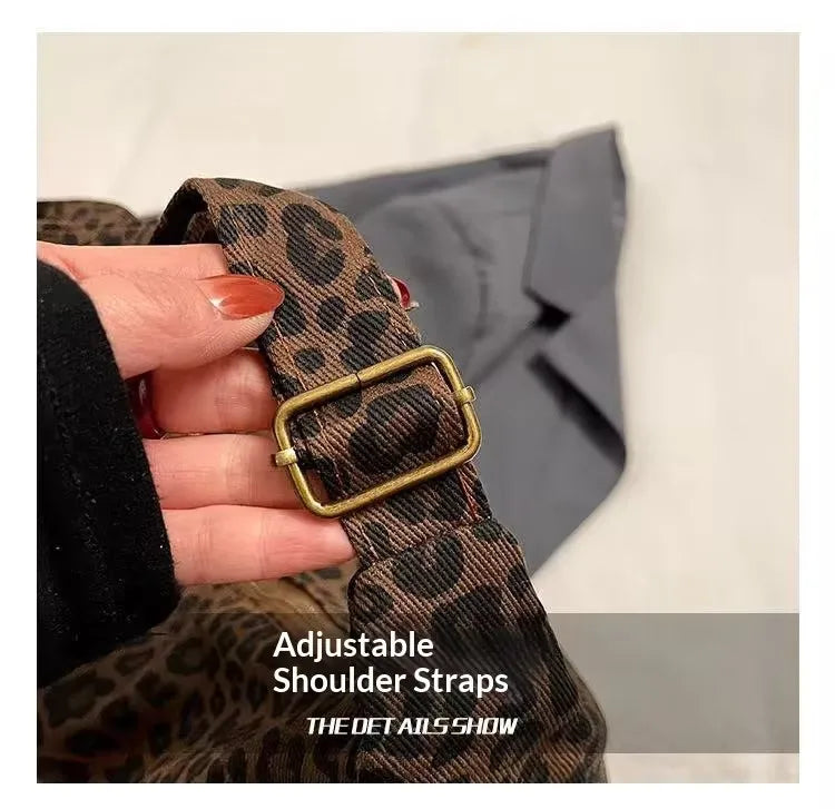 Trendy Casual Soft Textile Women's Shoulder Bag Large Capacity Leopard Print Female Retro Crossbody Bag For Commute Outings