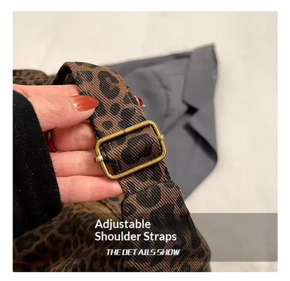 Trendy Casual Soft Textile Women's Shoulder Bag Large Capacity Leopard Print Female Retro Crossbody Bag For Commute Outings