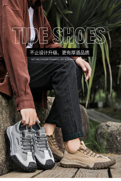 Men's Beige Breathable Sports Board Shoes Autumn 2026 Fashionable Versatile Thick Sole Canvas Lace-Up Casual Running Shoes
