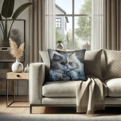 Realistic Cat Pillowcase, Fluffy Persian Cat Cushion Cover, Animal Portrait Art, Cozy Home Decor for Living Room Bedroom