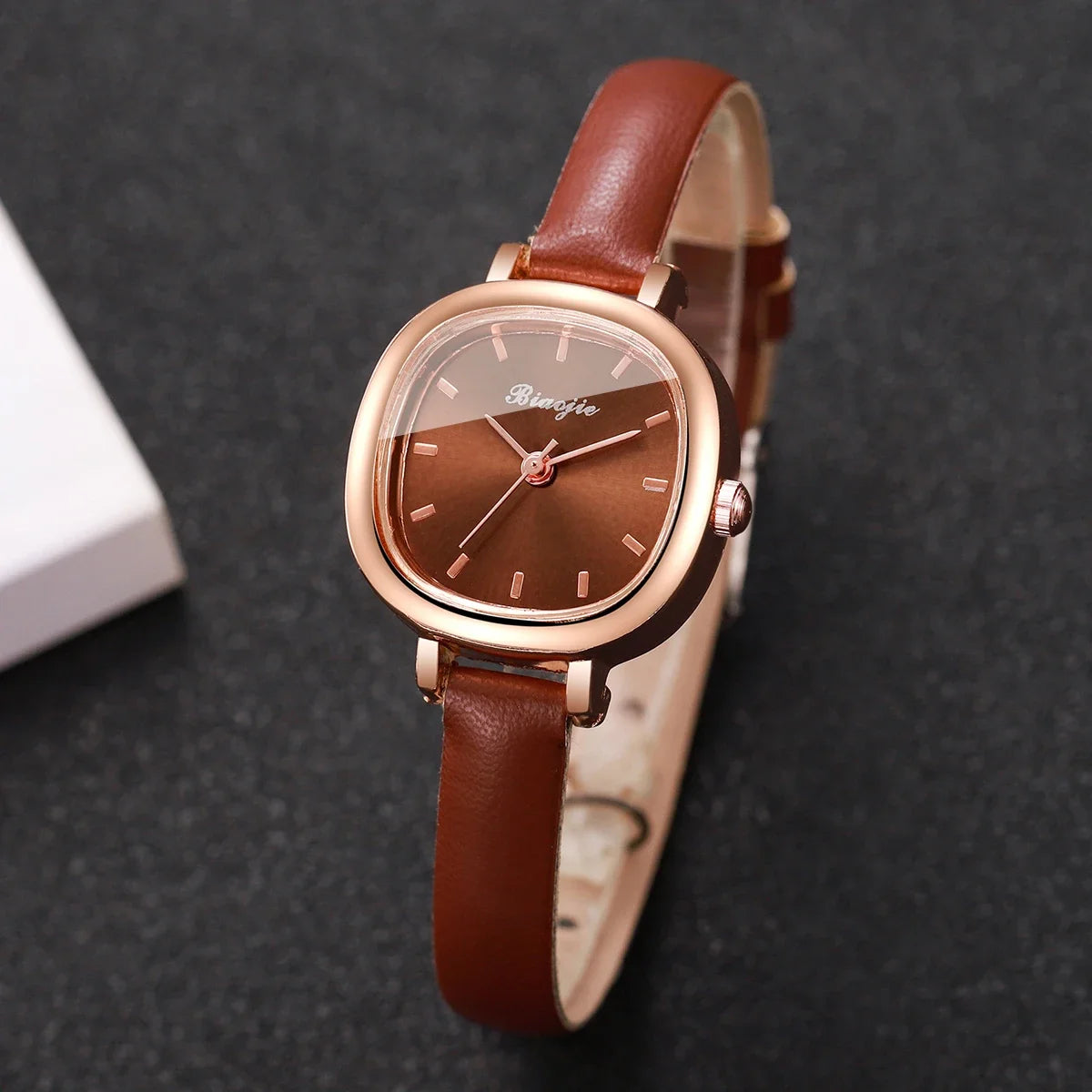 5PCS/Set Elegant Square Women Quartz Watch Leather Strap Wristwatches Heart Jewelry Set Relogio Feminino (Without Box)