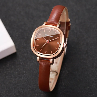 5PCS/Set Elegant Square Women Quartz Watch Leather Strap Wristwatches Heart Jewelry Set Relogio Feminino (Without Box)