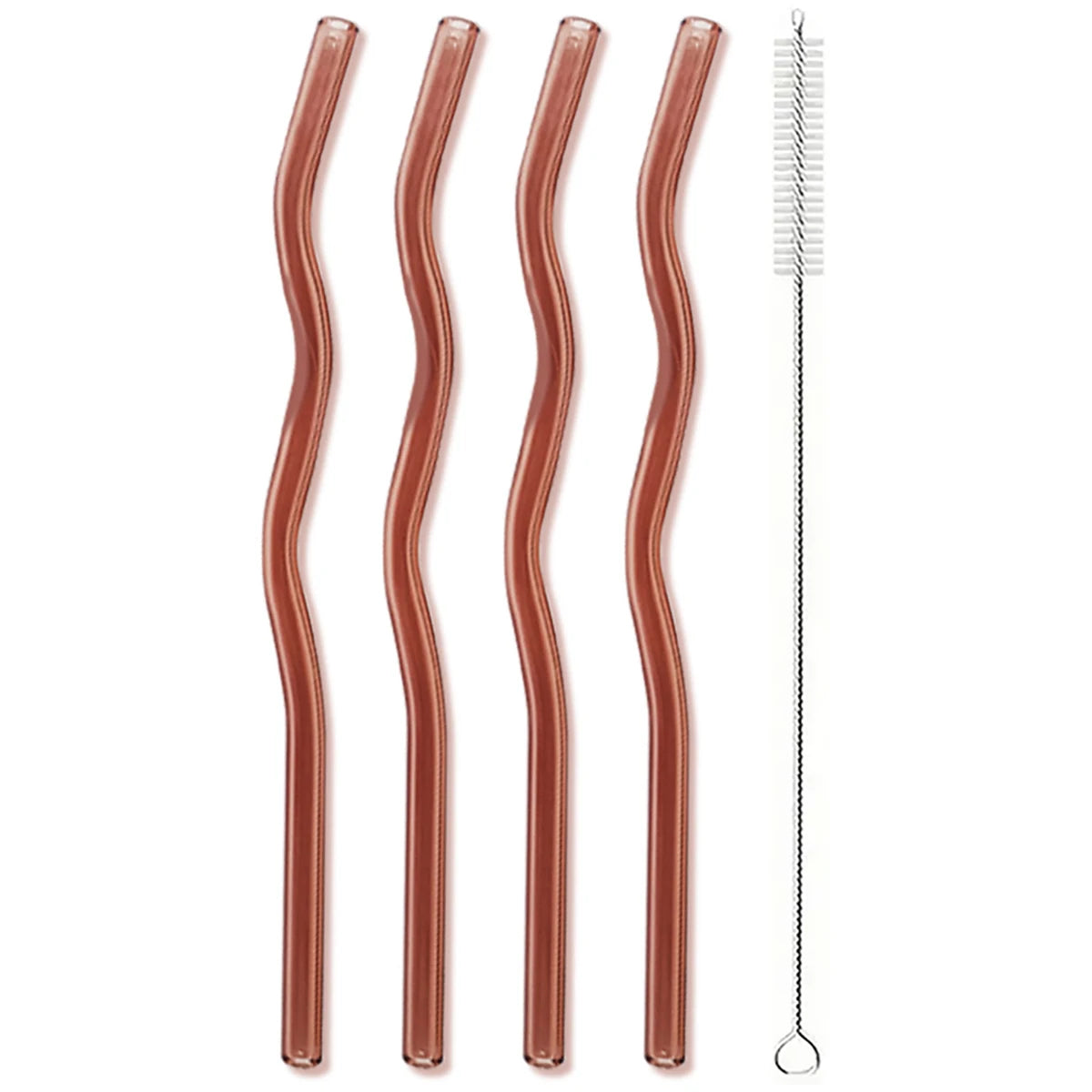 4pcs 200*8mm Glass Straws Wavy Colorful Drinking Straw Set with Brush High Borosilicate Glass Straw Kitchen Party Bar Drinkware