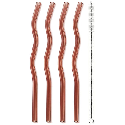 4pcs 200*8mm Glass Straws Wavy Colorful Drinking Straw Set with Brush High Borosilicate Glass Straw Kitchen Party Bar Drinkware
