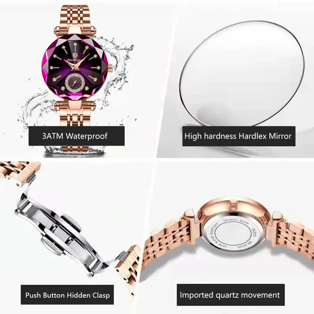 POEDAGAR Luxury Diamond Dial Woman Wristwatch Waterproof Stainless Steel Watch for Ladies Elegant Simple Quartz Women's Watches
