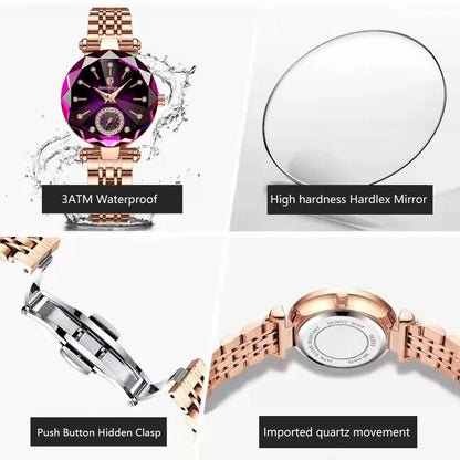 POEDAGAR Luxury Diamond Dial Woman Wristwatch Waterproof Stainless Steel Watch for Ladies Elegant Simple Quartz Women's Watches
