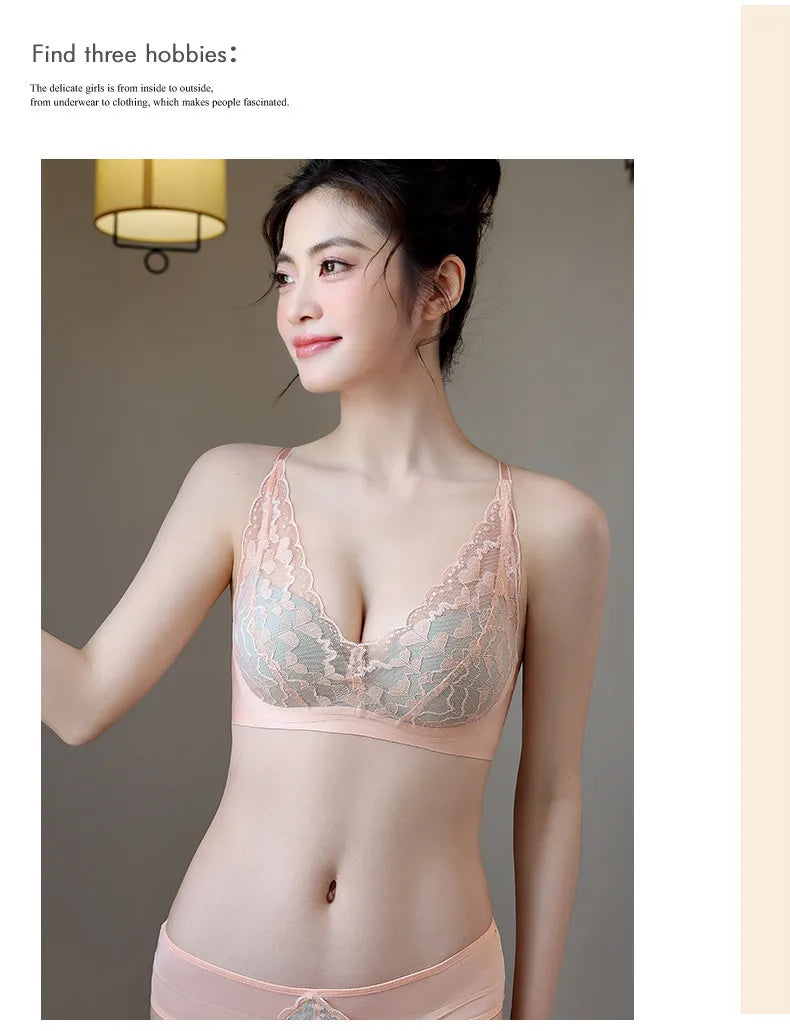 French Sexy Lace Bra and Panty Set for Women, Push Up Wireless Bralette, Comfortable & Breathable Small Chest, Bestseller MOYISU