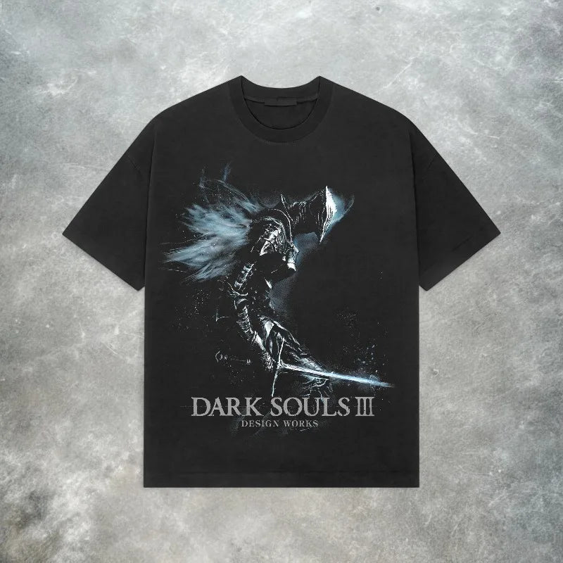 Dark Souls 3 Tee Retro Y2K Soulsborne Video Game T-Shirt Summer Men's and Women's Loose and Breathable T-shirt Top