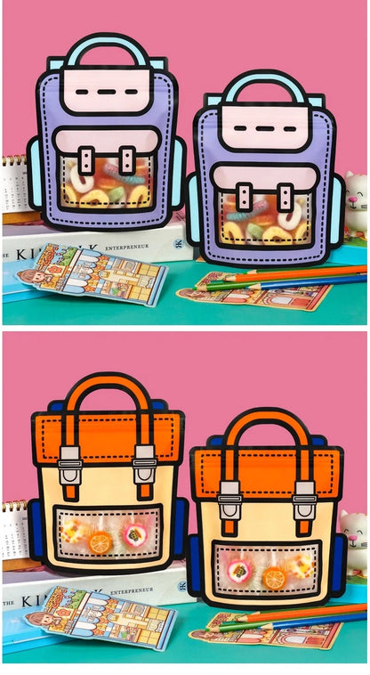 10-50 PCS Cartoon Self-Sealing Snack Bags Schoolbag Shape Biscuit Candy Handbags Children's Day Kids Birthday Gift Packaging Bag