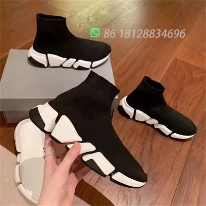Hot Casual Black High Top Fashion Women Sock Shoe Sneaker Stretch Designer Men Breathable Couple Unisex