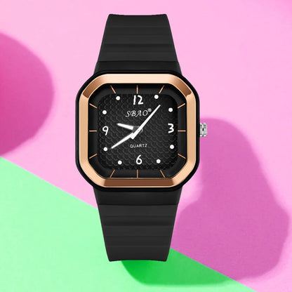 Trendy Square Dial Women Watch Teal Silicone Strap Rose Gold Bezel Analog Quartz Wristwatch Casual Waterproof Sport Wrist Clock