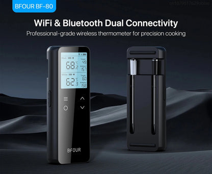 Wireless Meat Thermometer Digital with WiFi Unlimited Range & Bluetooth Support APP Alarm Reminder for BBQ, Oven, Air Fryer