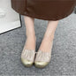 Chinese Style Color Block Slip-on Flats, Low Heel Comfortable Versatile Work Shoes for Women
