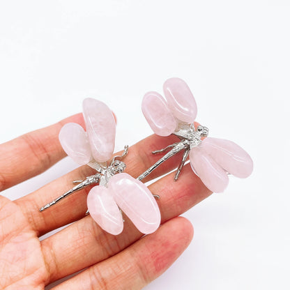 1PC Natural Rose Quartz Dragonfly Crystal Pink Stone spar crafts Butterfly Statue Reiki Healing Home Decoration Children Gift