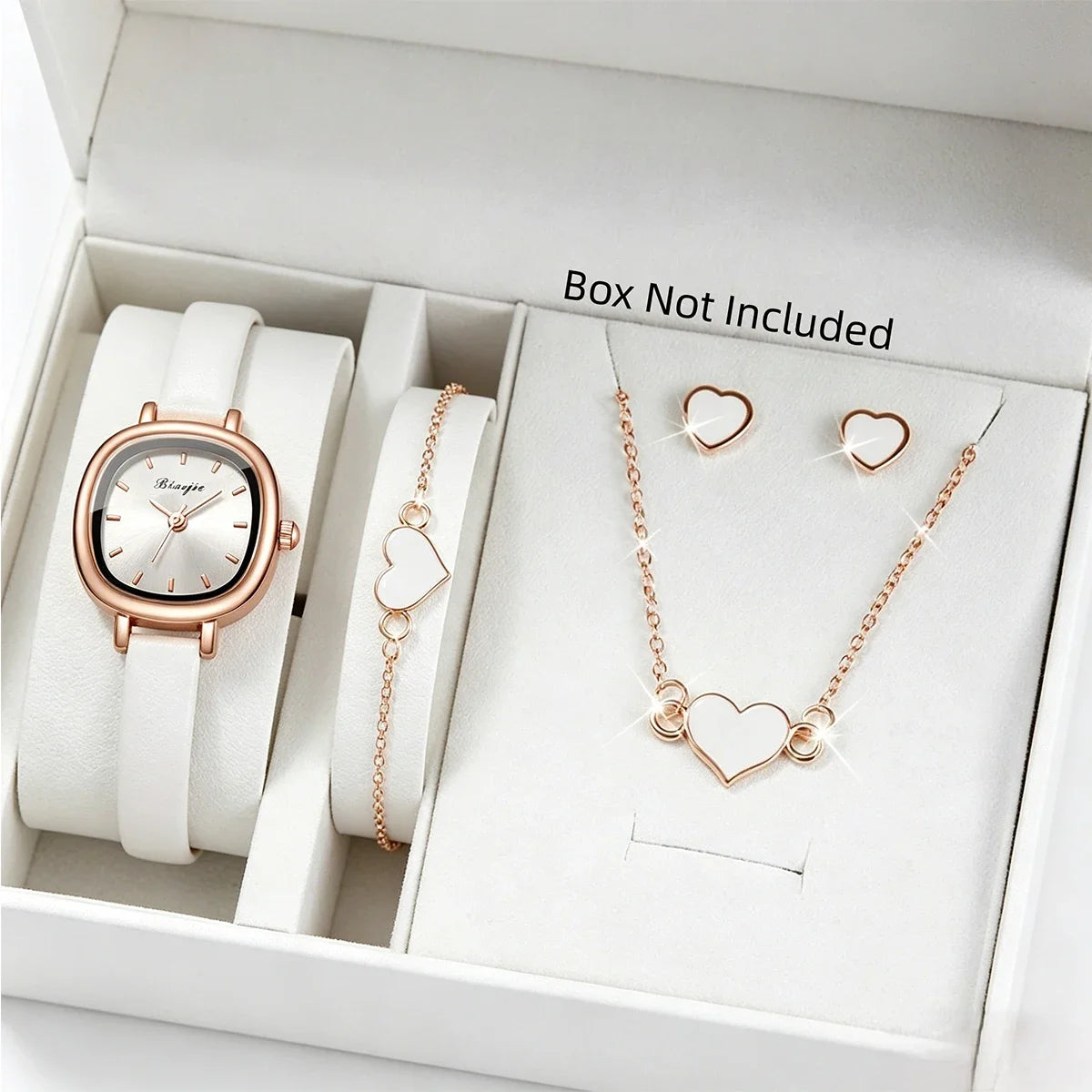 5PCS Fashion Square Women Quartz Watch Ultra-fine Leather Strap Wristwatches Heart Jewelry Set Relogio Feminino (Without Box)