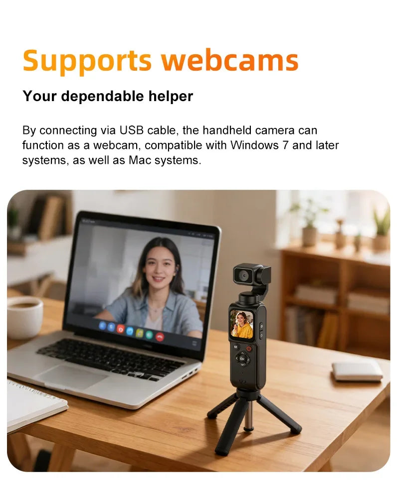 4K Vlog Action Camera 330° Face Tracking 18x Zoom 2400mAh Battery Gimbal Stabilizer 1.72 Inch Touch Screen WiFi Sports Cam