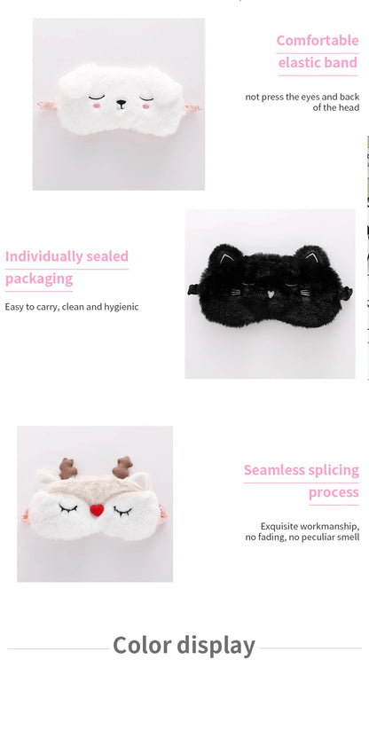 Cute Sleep Mask Eye Sort Bandage Plush Blindfold Cover Sleeping Dream For Girl Women Night Animal Eyepatch Nap Relax Health Care
