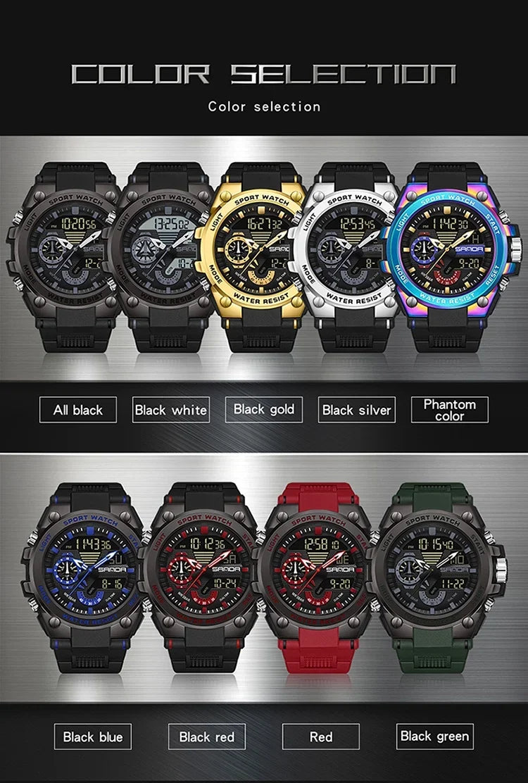 Sanda Men's Digital Fashion Waterproof Outdoor Sports Multifunctional Electronic Watch SD3302-12