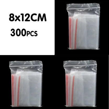 100/200/300pcs Small Zip Lock Plastic Bag Reclosable Transparent Bag Shoe Bag Vacuum Bag Poly Clear Bags Thickness 0.05mm