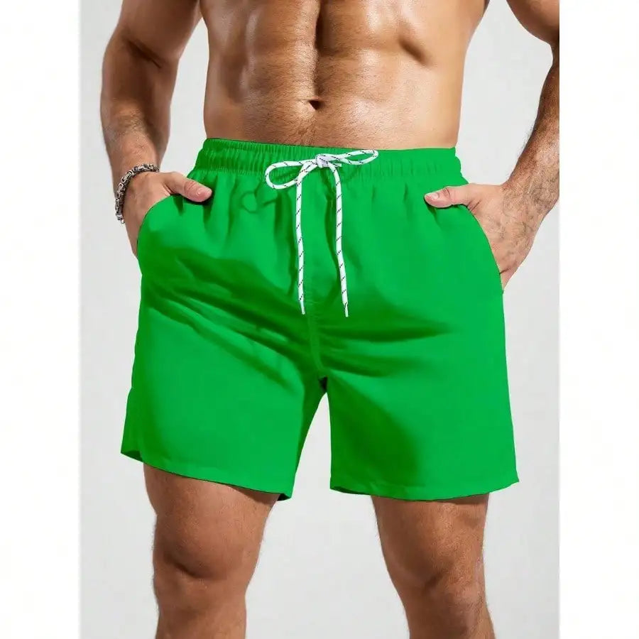 Palasendo Men's Plain Pocketed Drawstring Waist Beach Shorts, Suitable For Summer, Hawaiian, Men Dry Fit Orange Swim Trunks, Men Swim Trunk Matching, Men Beachwear, Plain Swim Trunks