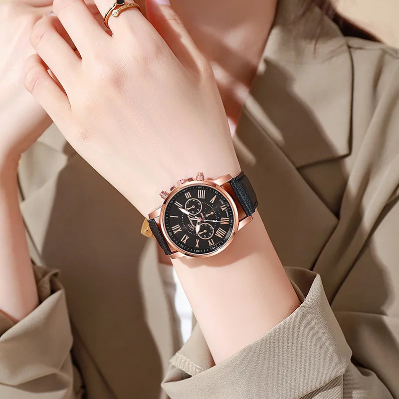 4-piece set of fashionable women's quartz watch - stylish circular dial, suitable for daily wear and special occasions