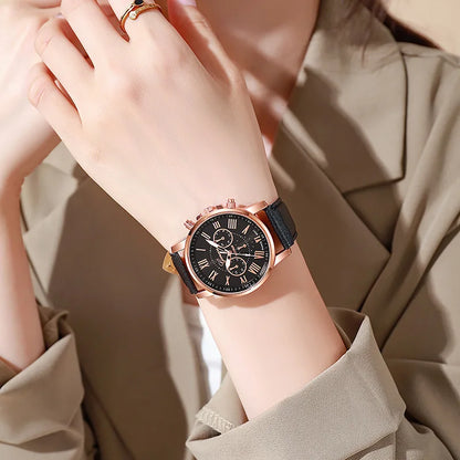 4-piece set of fashionable women's quartz watch - stylish circular dial, suitable for daily wear and special occasions