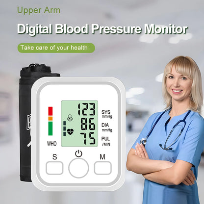 Automatic Digital Blood Pressure Monitor Upper Arm with Arrhythmia Detection Adjustable Cuff LED Display Health Tonometer