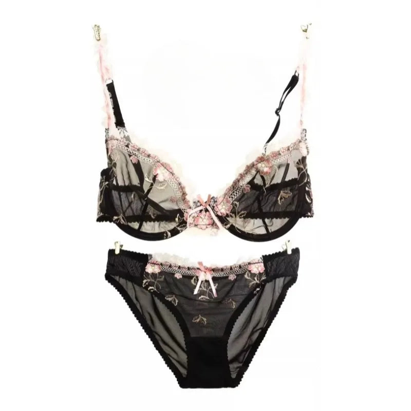 Ultra-thin steel band bra, fashionable plus-size lace lingerie set, transparent comfy bra set, soft material, S-XL all-day wear
