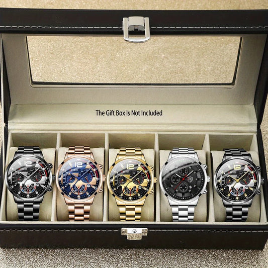 5p/set Business Casual Fashion Watch Set for Men, Travel Party Meeting Fashion Quartz Watch Set for Men, Halloween Gifts
