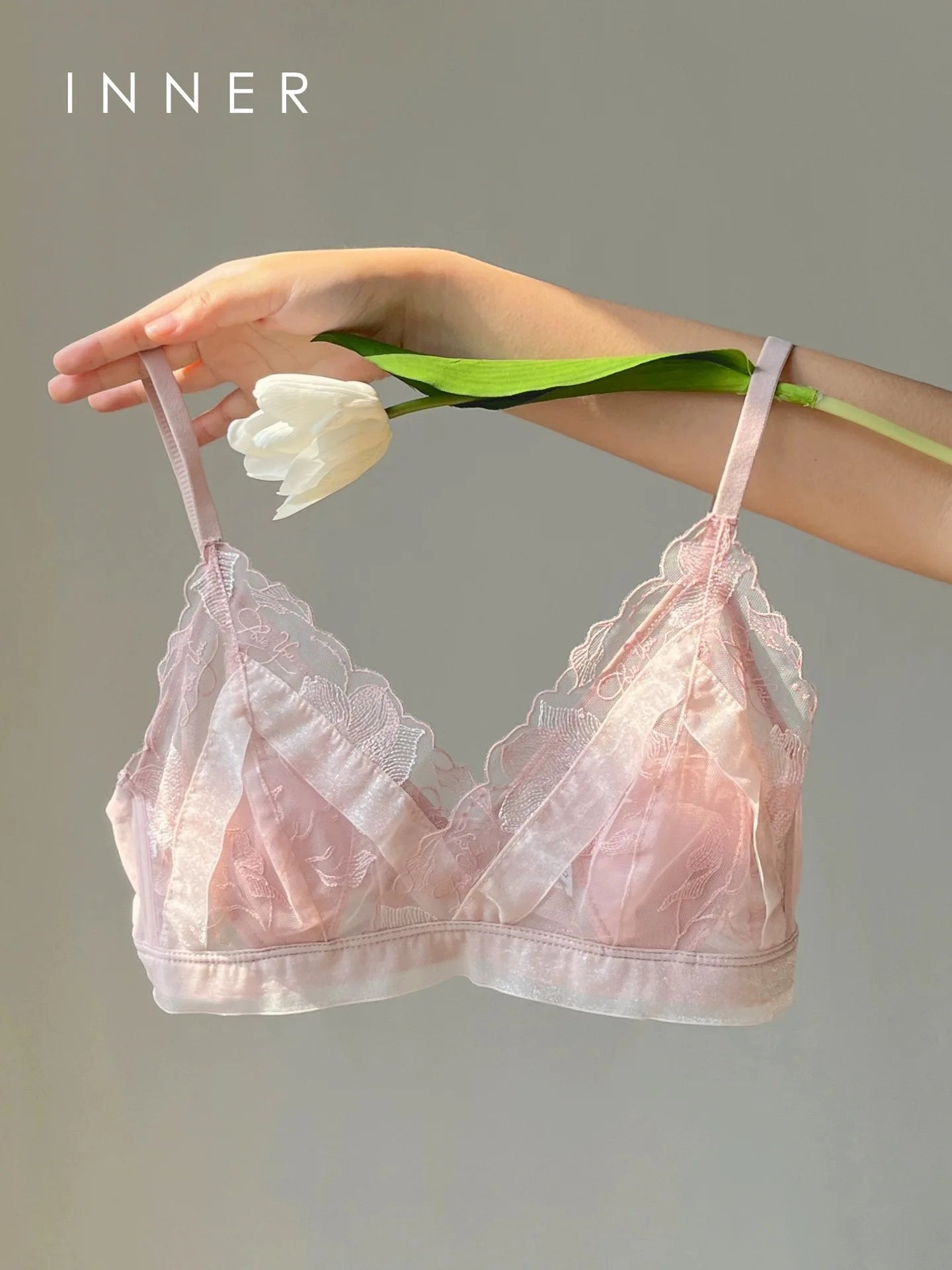 Women's Bra Set French Sexy Sweet Girl Without Steel Ring Color Collision Underwear Thin Section Gathered Lace Triangle Cup Bra