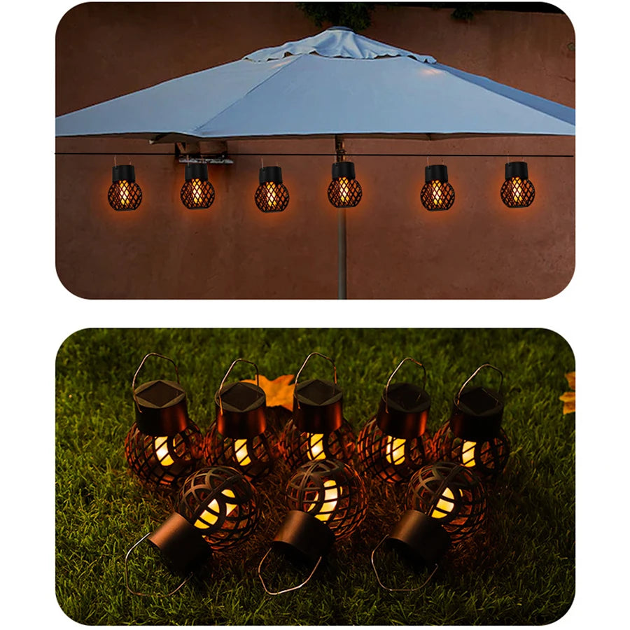 Solar LED Outdoor Flame Effect Hanging Lantern Out Waterproof Garden Decoration Lamp Solar Fairy Light For Patio Garden Yard