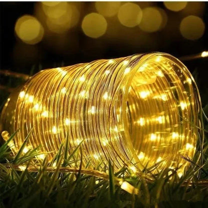 Solarne Lampy Linowe Solarne Lampy LED Ścieżka Taras Ogród Solarne Girlandy Świetlne Wodoodporne Zewnętrzne Paski Oświetleniowe 8 Trybów Oświetlenia