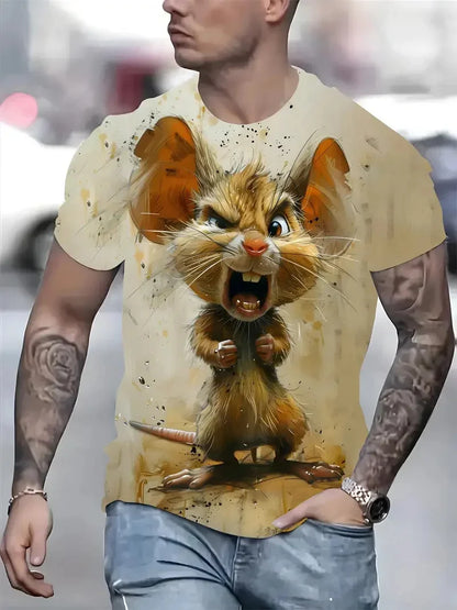 Men T-shirt Outdoor Street Cute Short-sleeved Boy Clothing Summer Top Fun Animal Cat 3D Printed Sports Quick-drying Breathable