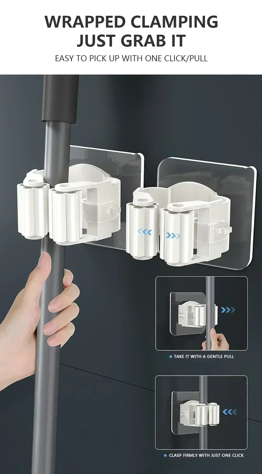 Self-adhesive Mop Holder Broom Stand Wall Mounted Mop Support Sweeping Brush Hook Storage Organizer Bathroom Kitchen Accessories