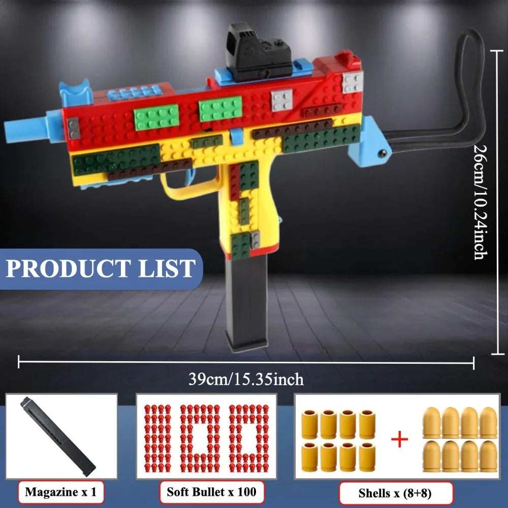 Continuous Firing Building Block Toy Gun Shell Throwing  Airsoft Blowback Empty Hanging Pistol Outdoor CS Weapon for Boys Adult