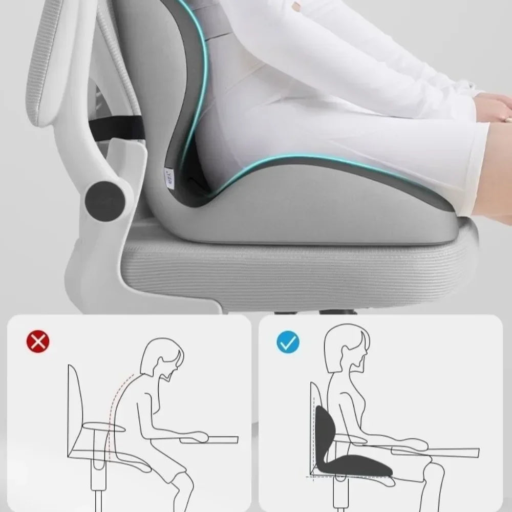 Ergonomic Memory Foam Seat Cushion Lumbar Support Pad Relieve Tailbone Sciatica Pain For Office Chair Car Seat Daily Use