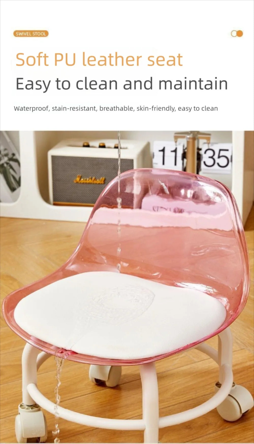 New Transparent Small Stool Universal Wheel Simple Low Chair Multifunctional Noiseless Backrest Seat Household