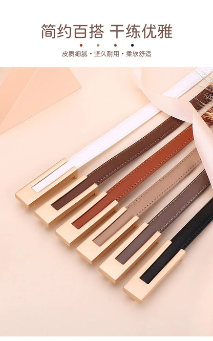 Ladies fashion cowhide leather belt; thin waist belt; versatile decoration; slimming dress; suit accessory; belt for women