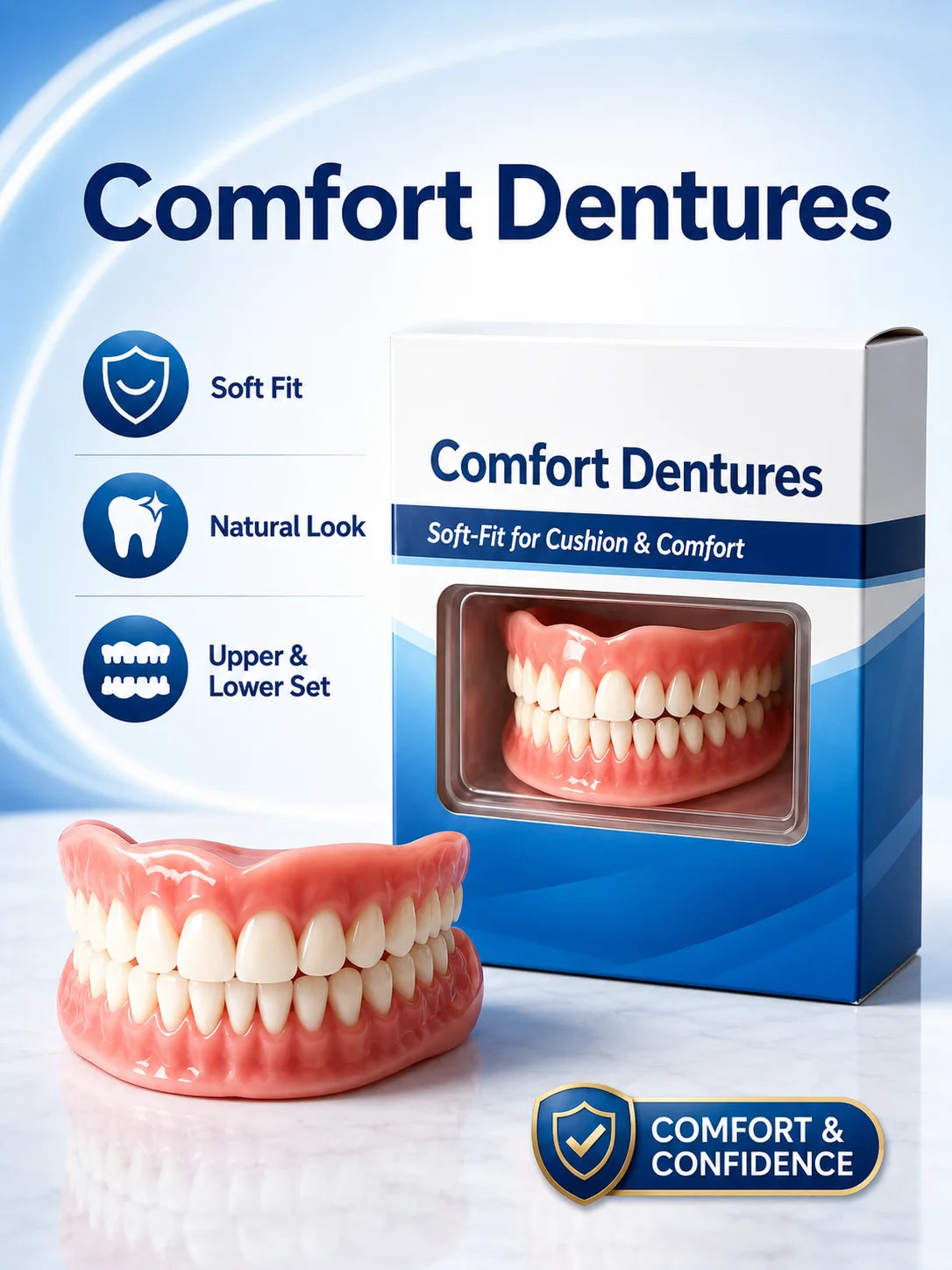 Full Mouth Silicone Dentures Upper And Lower Fake Teeth Natural Looking Comfortable Fit Removable False Teeth For Daily Wear