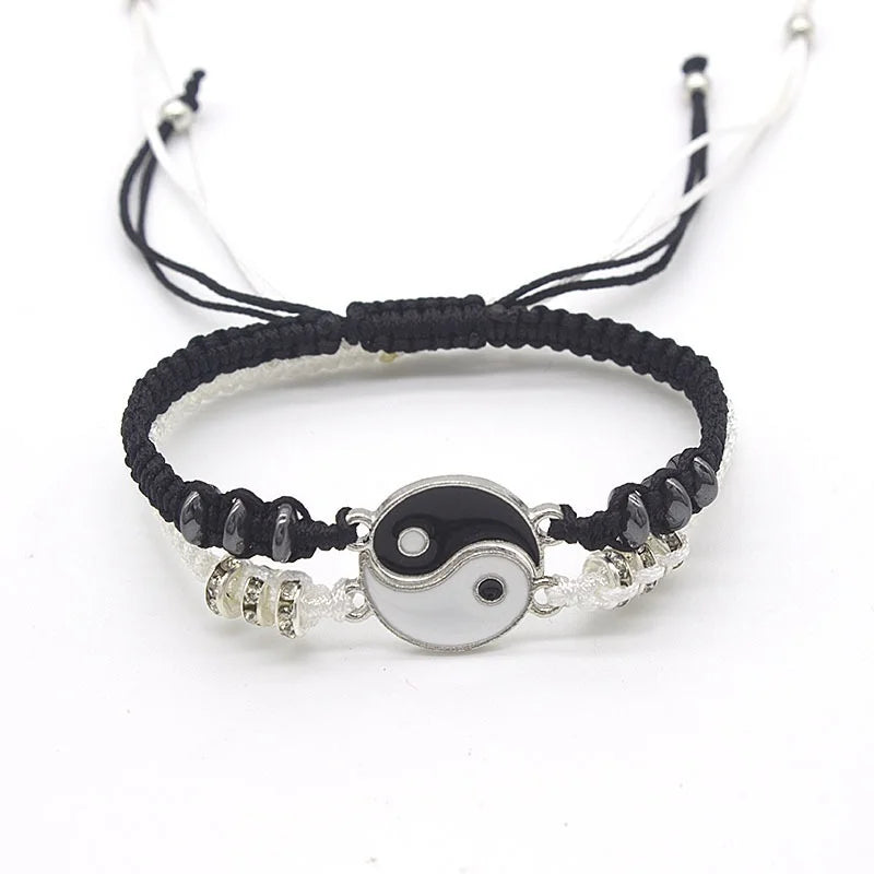 Couple Bracelets Rings Yin Yang Tai Chi Alloy Pendant Adjustable Braid Chain Necklace Matching Lover Bracelet Necklace Earring