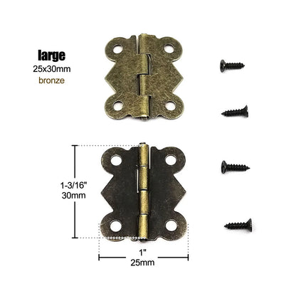 12pcs Mini Butterfly Shape Jewelry Chest Gift Wine Wooden Box Case Furniture Dollhouse Door Hinge with Screw 17x20 20x25 25x30mm