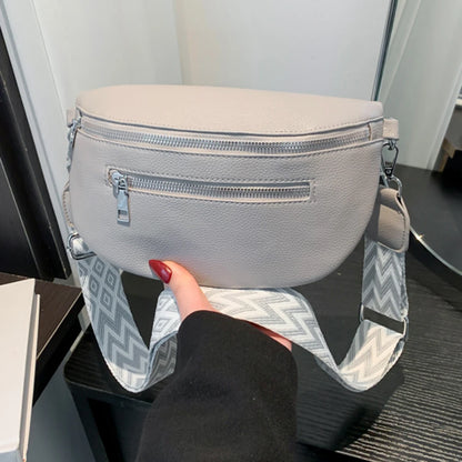 2024 Luxury Designer Women's Chest Bag PU Leather Wide Strap Shoulder Crossbody Bag Female Fashion Fanny Pack Banana Waist Bag